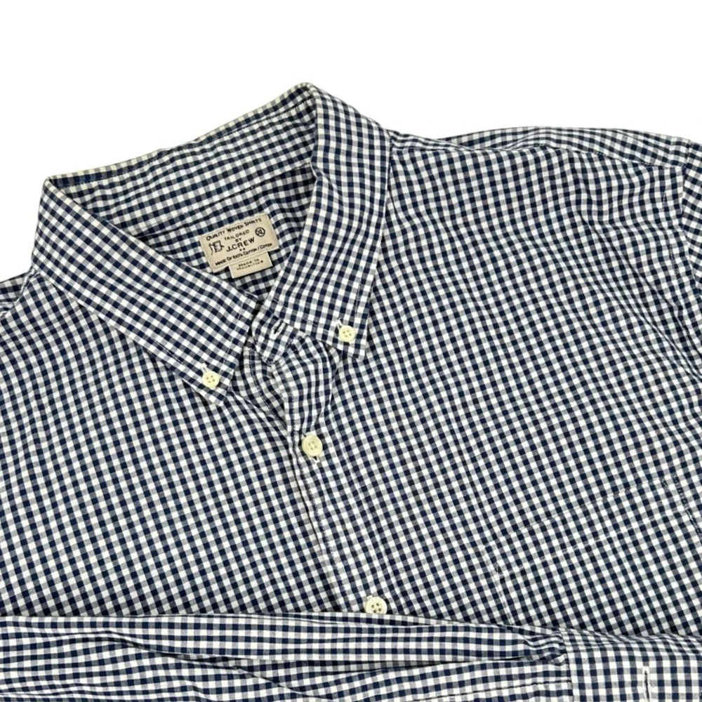 J.Crew Mens Gingham Button Down Shirt Lot of 2 Navy Green Cotton XL Tailored